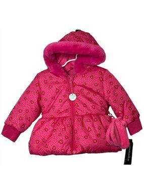 Rothschild Baby Girl Puffer Coat 18M Pink Heart Hood Winter Jacket
